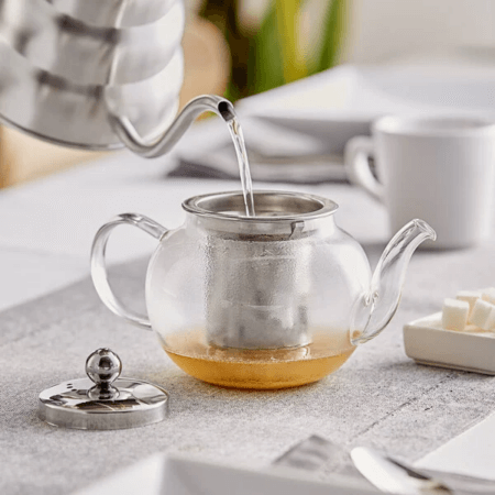 Acopa Lotus 24 oz. Glass Teapot with Stainless Steel Infuser